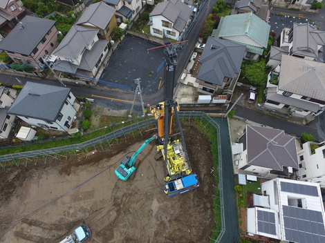 七里駅北側特定土地区画整理事業　第1調整池築造工事（第3期）-地盤改良上空