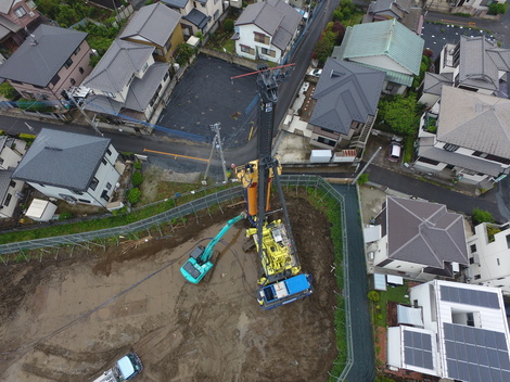 七里駅北側特定土地区画整理事業 第1調整池築造工事(第3期)-地盤改良上空