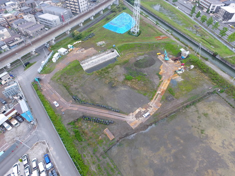 2号調整池築造工事(3工区)-施工前-ドローン空撮①