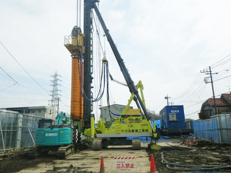 七里駅北側特定土地区画整理事業 第1調整池築造工事(第3期)-地盤改良施工状況