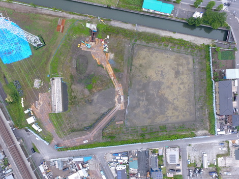 2号調整池築造工事(3工区)-施工前-ドローン空撮②
